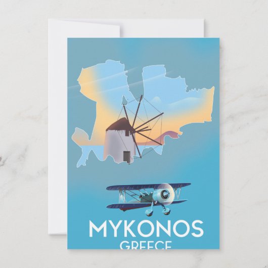 Mykonosギリシャ地図と旅行のポスター 招待状 (裏面)