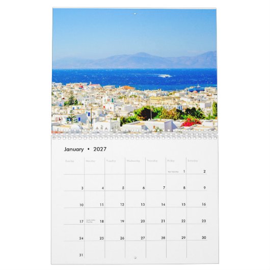 Mykonos カレンダー (1月 2027)