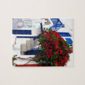 Mykonos、ギリシャの家で育っているブーゲンビリア ジグソーパズル (横)