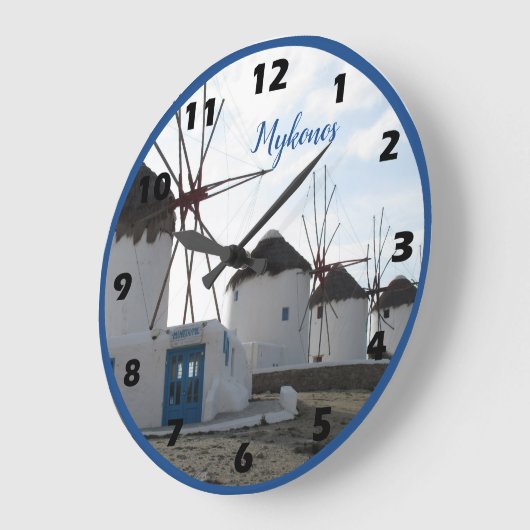Mykonos、ギリシャの有名な風車 ラージ壁時計 (傾斜)