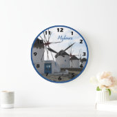 Mykonos、ギリシャの有名な風車 ラージ壁時計 (ホーム)