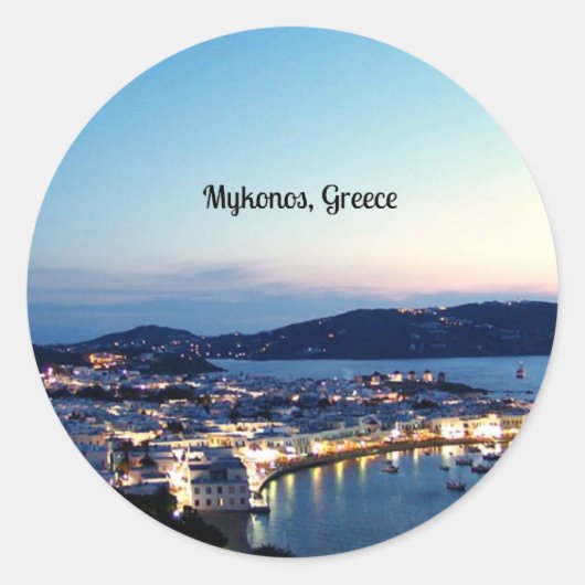 Mykonos，ギリシャ風景写真 ラウンドシール (正面)