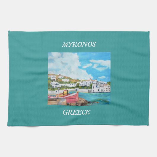Mykonos -ギリシャ-アメリカ人のMoJoの台所タオル キッチンタオル (横)