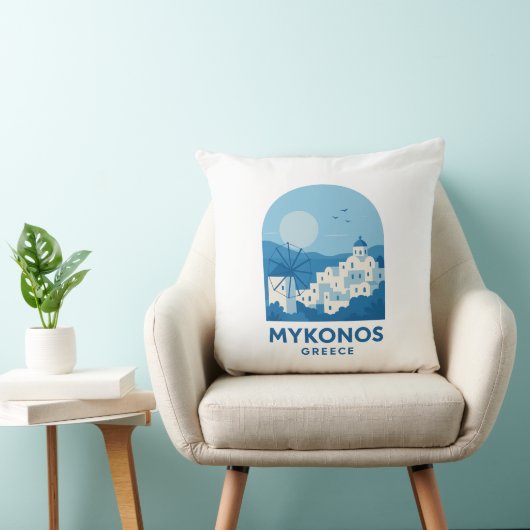 Mykonos Greece Blue Minimalist Travel Art  クッション (椅子)