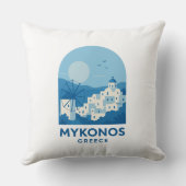 Mykonos Greece Blue Minimalist Travel Art  クッション (裏面)
