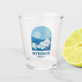 Mykonos Greece Blue Minimalist Travel Art ショットグラス