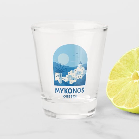 Mykonos Greece Blue Minimalist Travel Art  ショットグラス (正面)
