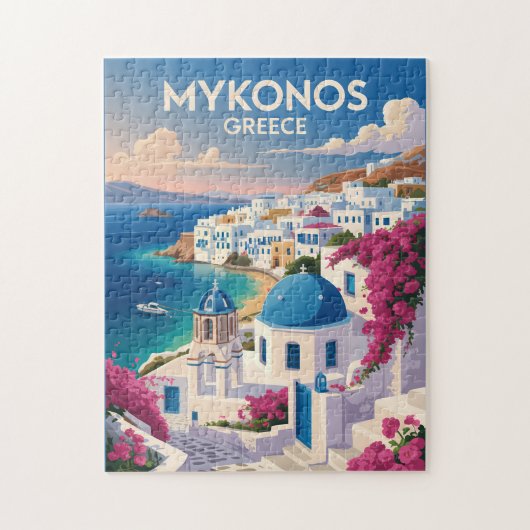 Mykonos Greece Coast Travel Art Vintage ジグソーパズル (縦)