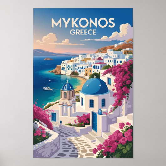 Mykonos Greece Coast Travel Art Vintage ポスター (正面)