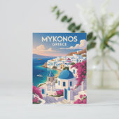 Mykonos Greece Coast Travel Art Vintage ポストカード (スタンド正面)