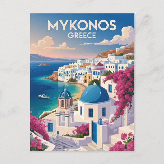 Mykonos Greece Coast Travel Art Vintage ポストカード (正面)