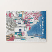 Mykonos Greece Colorful Travel Art ジグソーパズル (横)