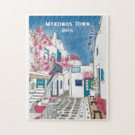Mykonos Greece Colorful Travel Art ジグソーパズル