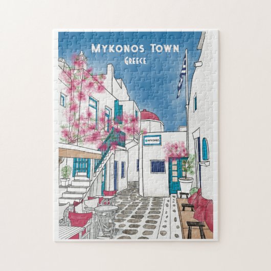 Mykonos Greece Colorful Travel Art ジグソーパズル (縦)