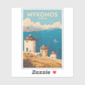 Mykonos Greece Illustration Travel Art Vintage シール (シート)