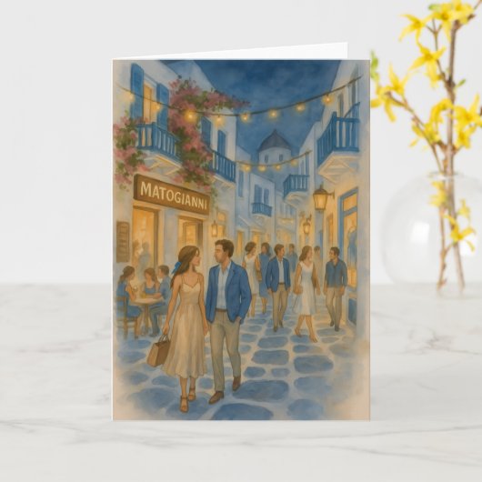 Mykonos Greece Watercolor カード (黄色い花)