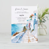 Mykonos Greece Watercolor Wedding 招待状 (スタンド正面)