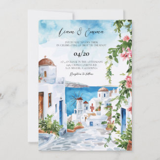 Mykonos Greek Island Watercolor Wedding 招待状