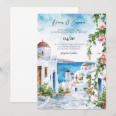Mykonos Greek Island Watercolor Wedding 招待状 (正面/裏面)
