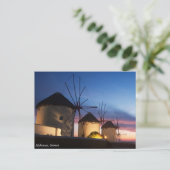 Mykonos Windmill Sunset，ギリシャ ポストカード (スタンド正面)