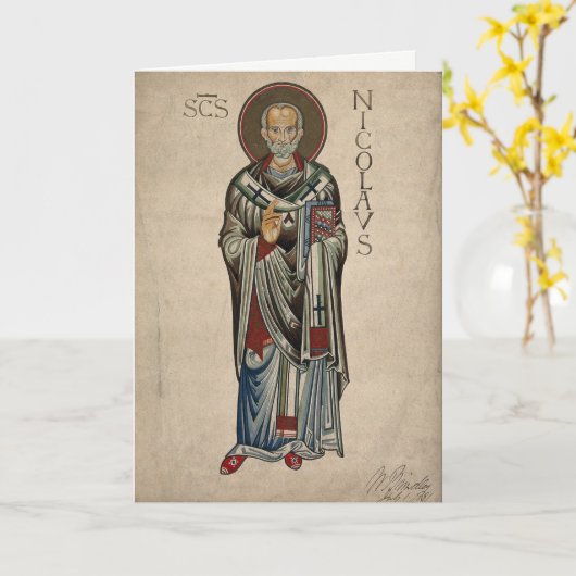 Myraおよびバリの水彩画のStニックの聖者ニコラス カード (黄色い花)