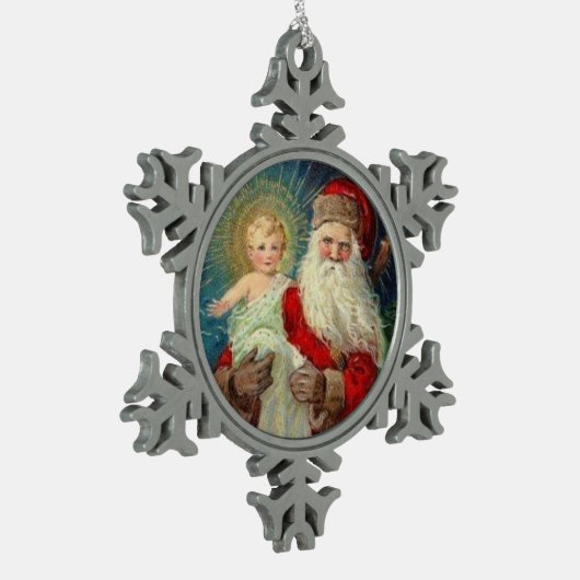 Myraの司教のBabyイエス・キリストセントニコラス スノーフレークピューターオーナメント (左)