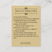 Myraの祈りの言葉の神聖なカードのセントニコラス 名刺 (裏面)