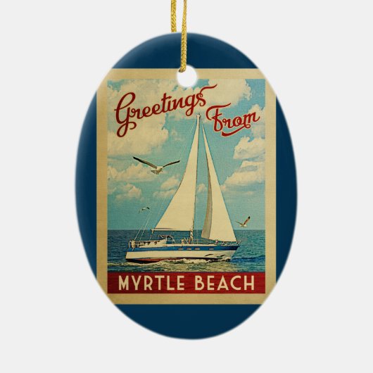 Myrtle Beachのヨットのヴィンテージ旅行SC セラミックオーナメント (裏面)