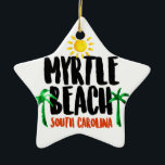 Myrtle Beachの水彩画 セラミックオーナメント<br><div class="desc">Myrtle Beachへの旅行は記憶について完全にあり、このデザインはヤシの木の暖かい晴れた日そしてクールな陰を一年中覚えるのを救済します。 この素晴らしい水彩画のロゴは文字"Myrtle Beach、マッチへの明るく着色されたデザインと共にサウスカロライナ"を特色にします!</div>