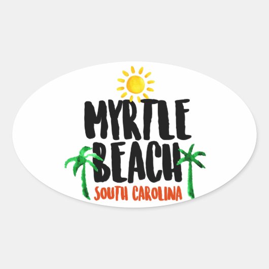 Myrtle Beachの水彩画 楕円形シール (正面)
