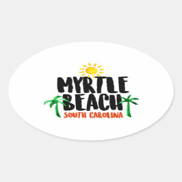 Myrtle Beachの水彩画 楕円形シール