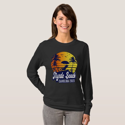 Myrtle Beach 2023 Carolina Sunset Beach Retro Tシャツ (正面フル)