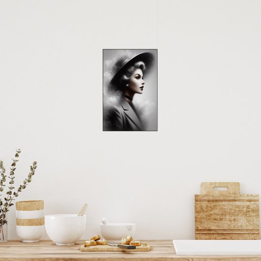 Mysterious 1940's Female Portrait Art ポスター (キッチン)