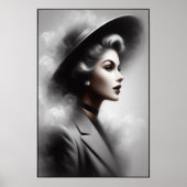 Mysterious 1940's Female Portrait Art ポスター (正面)