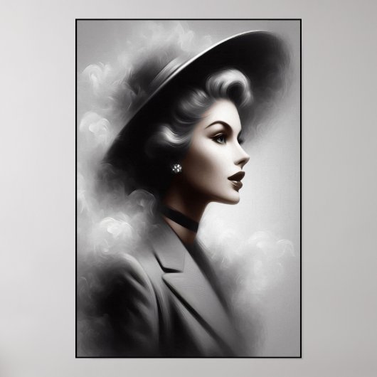 Mysterious 1940's Female Portrait Art ポスター (正面)