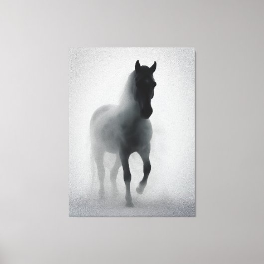 Mysterious Black Horse Emerging from Mist キャンバスプリント (正面)