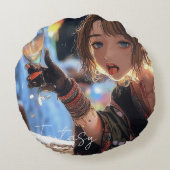 Mysterious Fantasy Girl - Gothic Art Aesthetic ラウンドクッション (裏面)