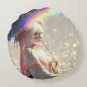 Mysterious Fantasy Girl - Ocean Art Aesthetic ラウンドクッション (裏面)