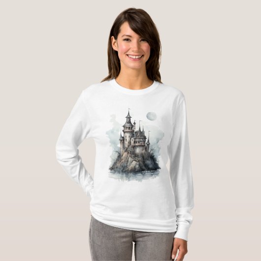Mysterious Gothic Castle Halloween Art Tシャツ (正面フル)