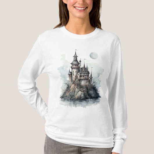 Mysterious Gothic Castle Halloween Art Tシャツ (正面)