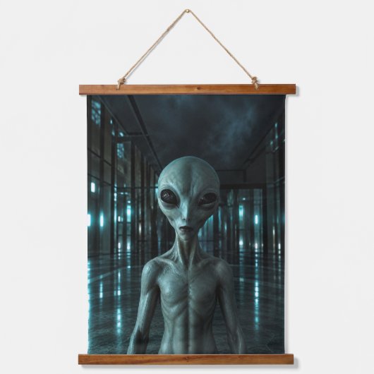 Mysterious Grey Alien 吊り下げ型タペストリー (正面)