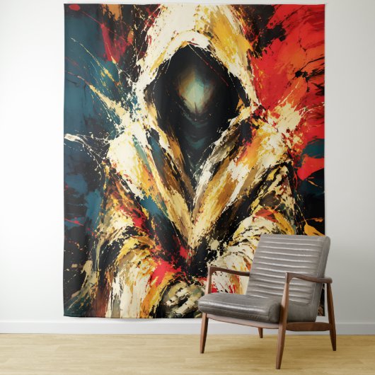 Mysterious Hooded Figure – Bold Abstract タペストリー (インサイチュ)