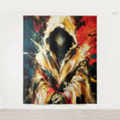 Mysterious Hooded Figure – Bold Abstract タペストリー (正面)