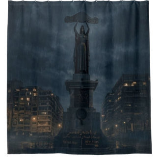 Mysterious Night City Statue Shower Curtain シャワーカーテン