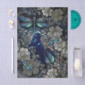 Mysterious Raven, White Florals & Dragonflies 薄葉紙 (クラフト)