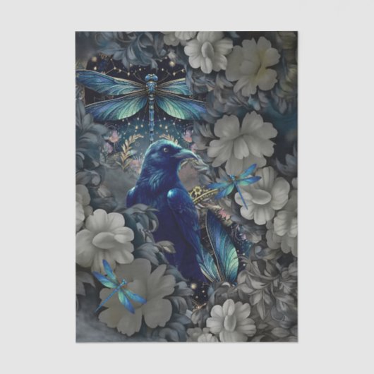 Mysterious Raven, White Florals & Dragonflies 薄葉紙 (正面)