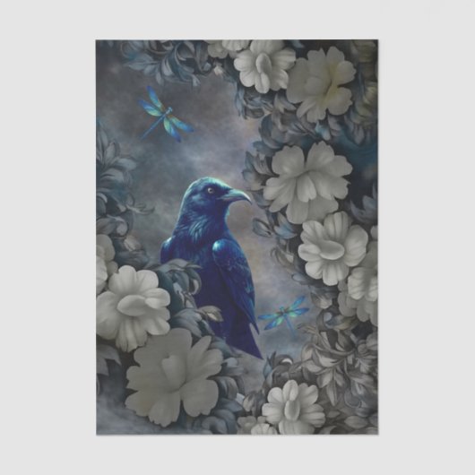 Mysterious Raven, White Florals & Dragonflies 薄葉紙 (正面)