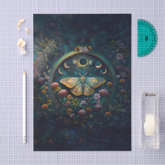 Mysterious Twilight Portal, Moth & Eclipse Vert 薄葉紙 (クラフト)