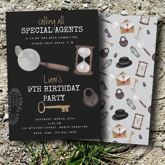 Mystery Kids Secret Agent Spy Detective Birthday 招待状