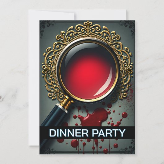 Mystery magnifying glass clues dinner party 招待状 (正面)